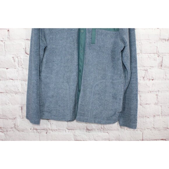 LL Bean Tumbled Sherpa Snap Front Polyester Blend Sweater Gray Green Large - Picture 3 of 12